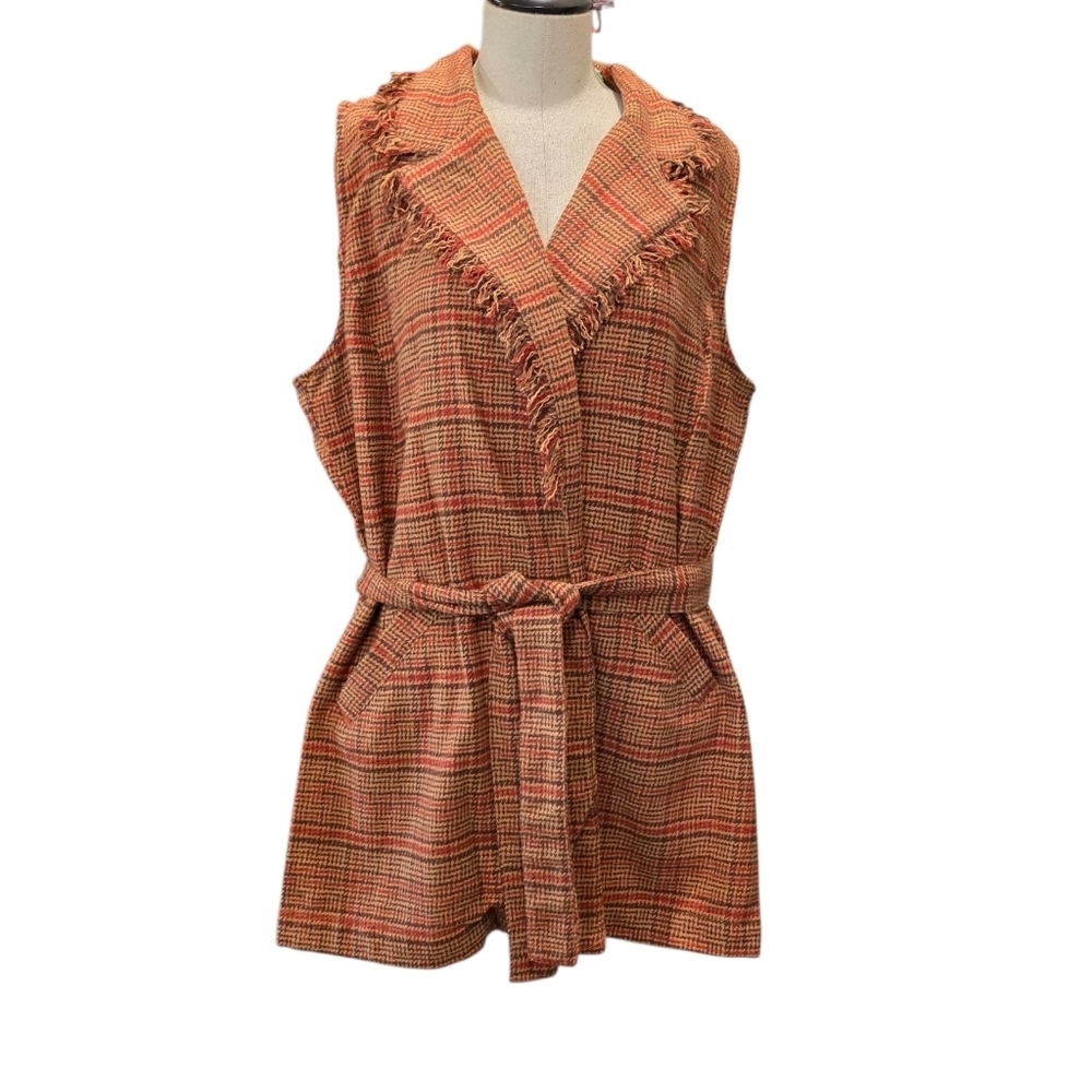 EST 1946 Trendy Plaid Vest with Fringe